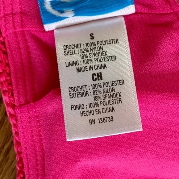 California Waves Crochet Bralette Bikini Top Raspberry Pink Floral Straps Size S - Picture 8 of 14